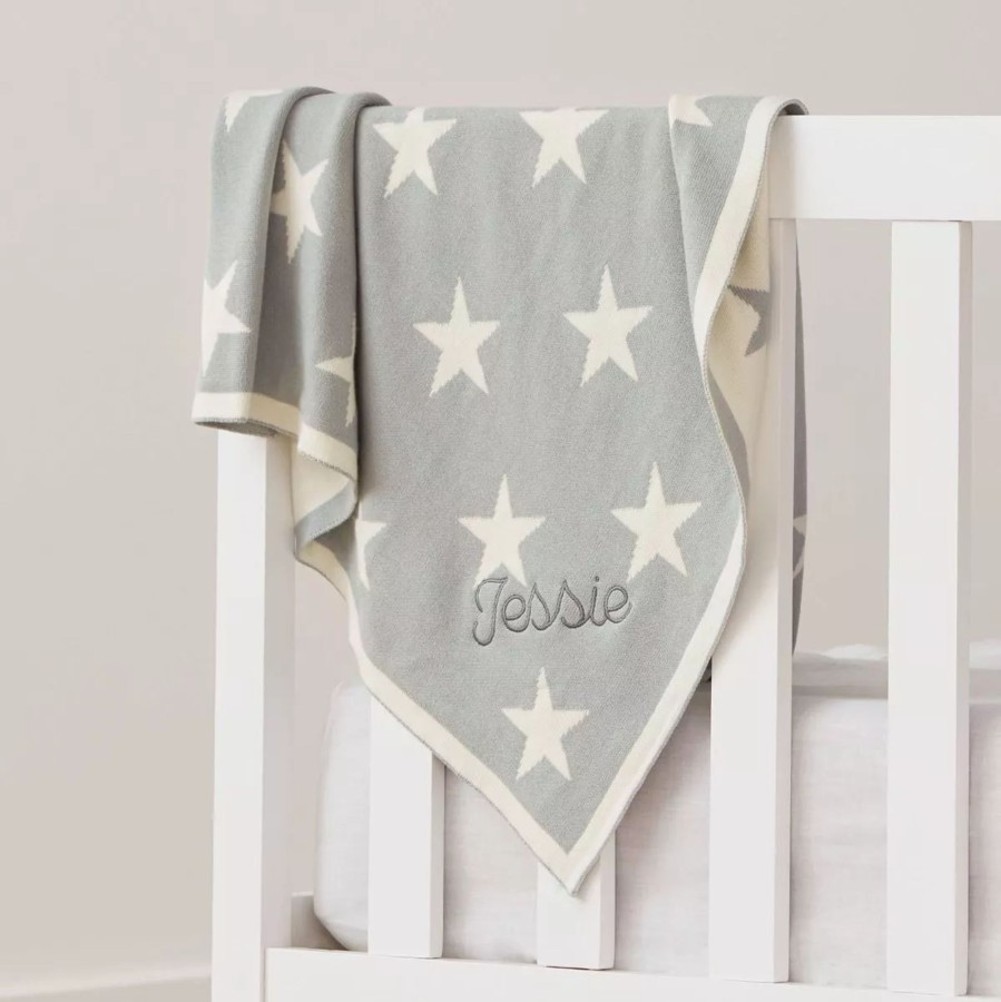 Furniture My 1st Years Bedtime Accessories | Personalised Light Blue Star Intarsia Blanket