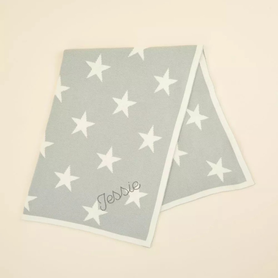 Furniture My 1st Years Bedtime Accessories | Personalised Light Blue Star Intarsia Blanket