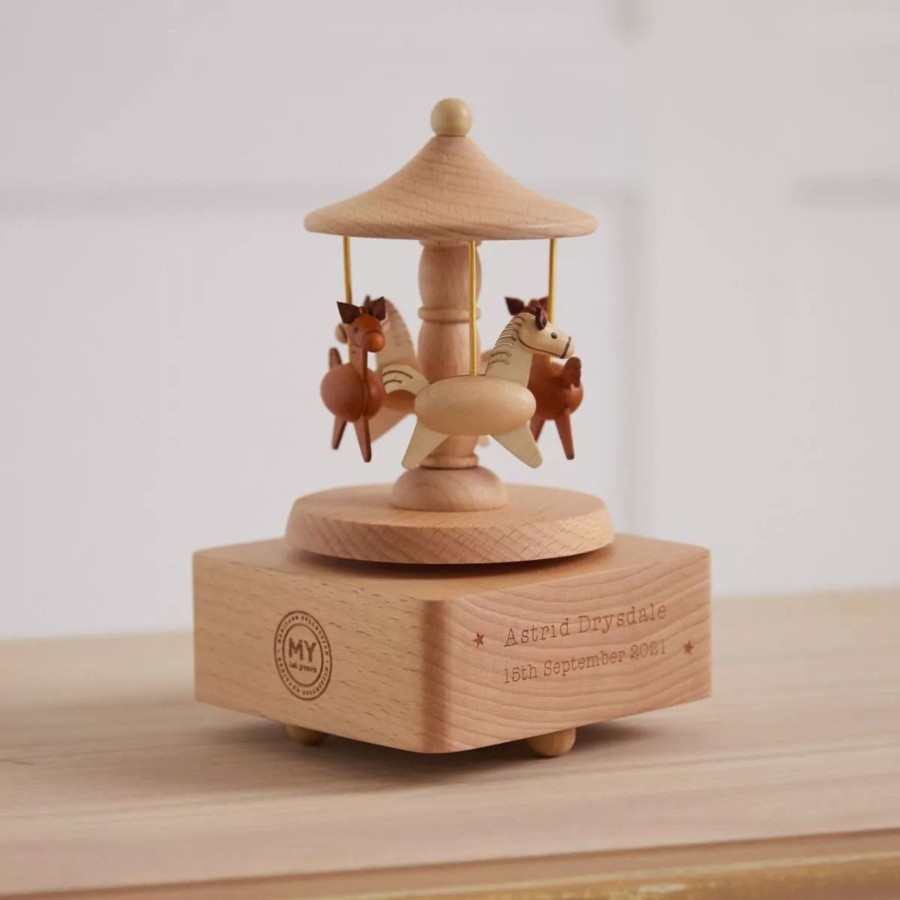 Furniture My 1st Years Room Accessories | Personalised Wooden Music Carousel Wind Up Toy