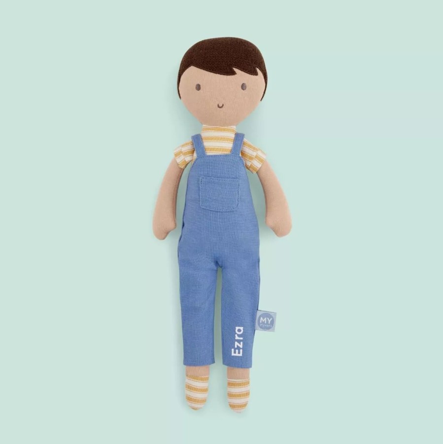 Toys & Books My 1st Years Dolls & Accessories | Personalised Blue Dark Hair Doll In Dungarees Outfit