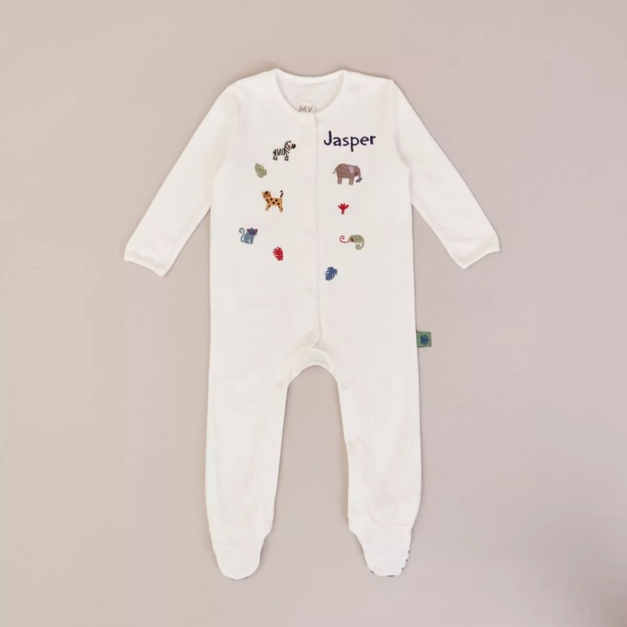 Baby (0-24 Mos) My 1st Years Baby Sleepsuits & Pyjamas | Personalised Safari Animal Sleepsuit