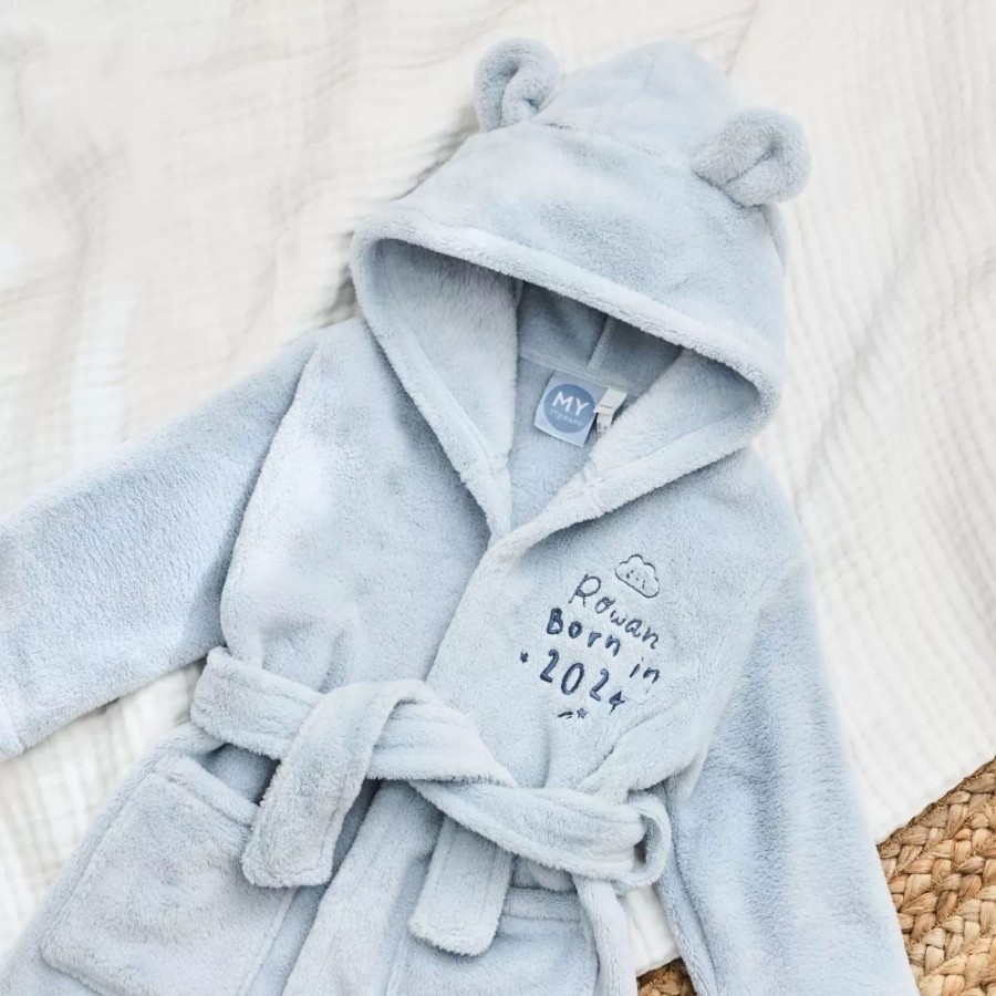 Baby (0-24 Mos) My 1st Years Baby Dressing Gowns | Personalised Born In 2024 Blue Fleece Robe With Ears