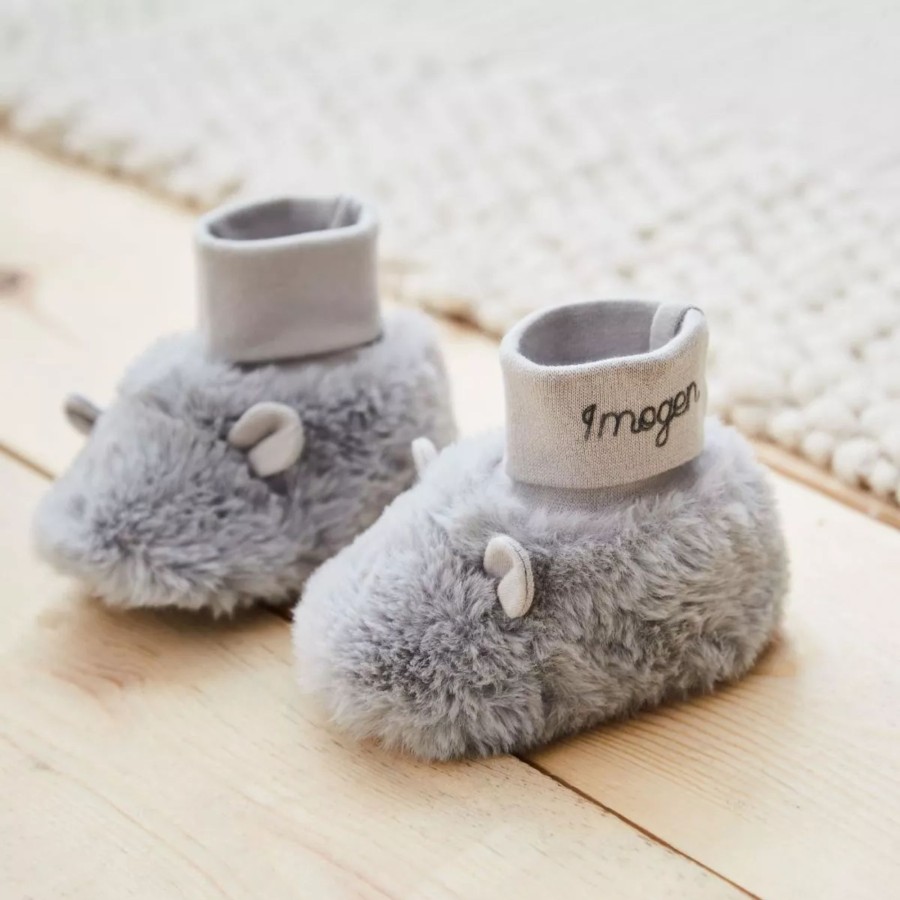 Baby (0-24 Mos) My 1st Years Baby Shoes | Personalised Pastel Grey Sock-Top Booties